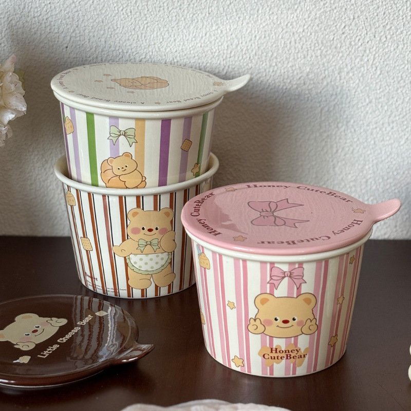 Cartoon Bear Cute Instant Noodle Bucket Household Storage Jar Large Capacity Ceramic Bowl Soup Bowl High-Looking Student Instant Noodle Bowl Cartoon Bear Cute Instant Noodle Bucket Household Storage Jar Large Capacity Ceramic Bowl Soup Bowl High-Looking Student Instant Noodle Bowl