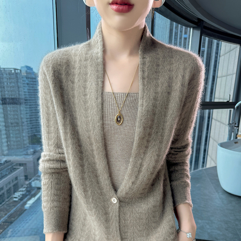 100% Pure Wool Knitted Cardigan Jacket for Women, 2025 New Autumn and Winter Heavy-Duty Cable Knit Fashion Loose Shawl Sweater