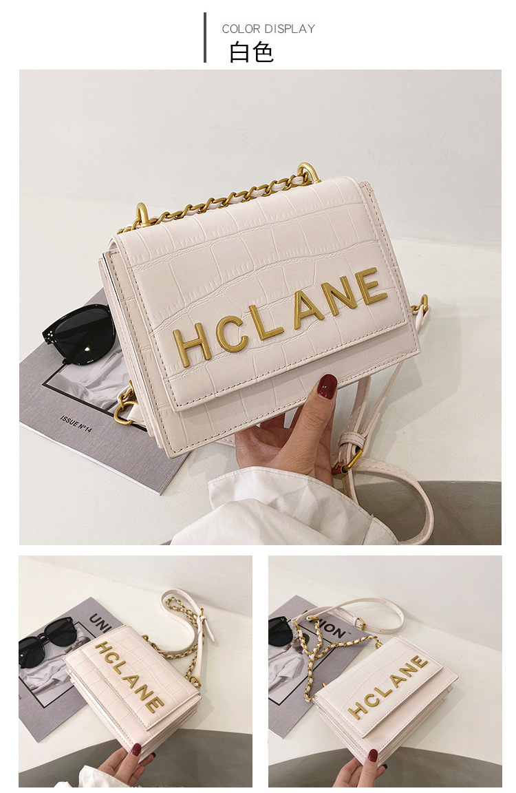 Letters Stone Pattern Chain Shoulder Bag 2021 New Wave Korean Style Fashion Messenger Small Square Bag display picture 14