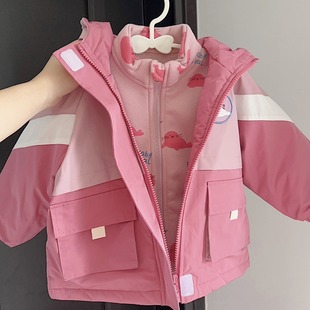 Little Yellow Duck big mouth H monkey 2023 Winter new children's three-in-one jacket children's clothing factory supply wholesale