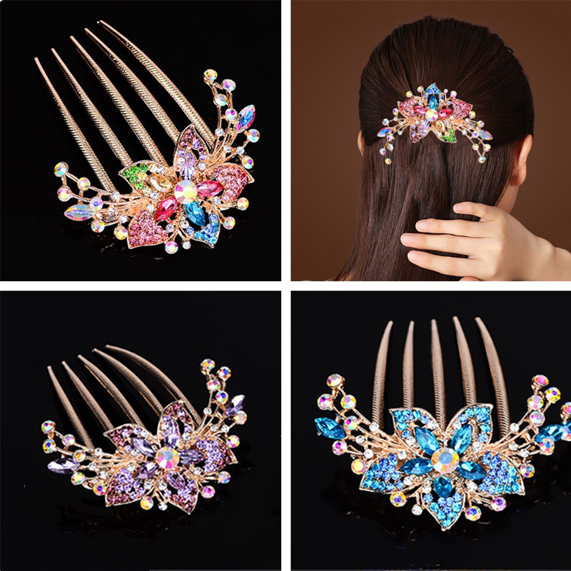 Peine de inserción de diamante de aleación Peine de pelo de estilo coreano rizador de pelo de las mujeres flequillo peine cabeza de bola peine de pelo peine de cinco dientes accesorios para el cabello mujeres