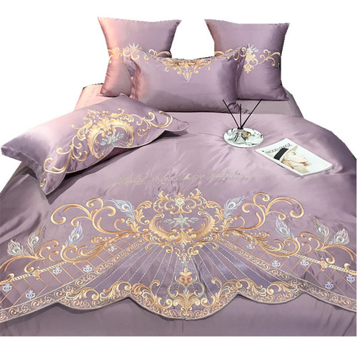 European high-end luxury embroidered wedding four-piece set of pure cotton sheets, washed silk quilt cover, wedding bedding