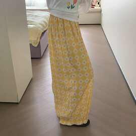 韩系碎花睡裤女夏季慵懒风宽松休闲百搭松紧腰遛弯家居裤可外穿