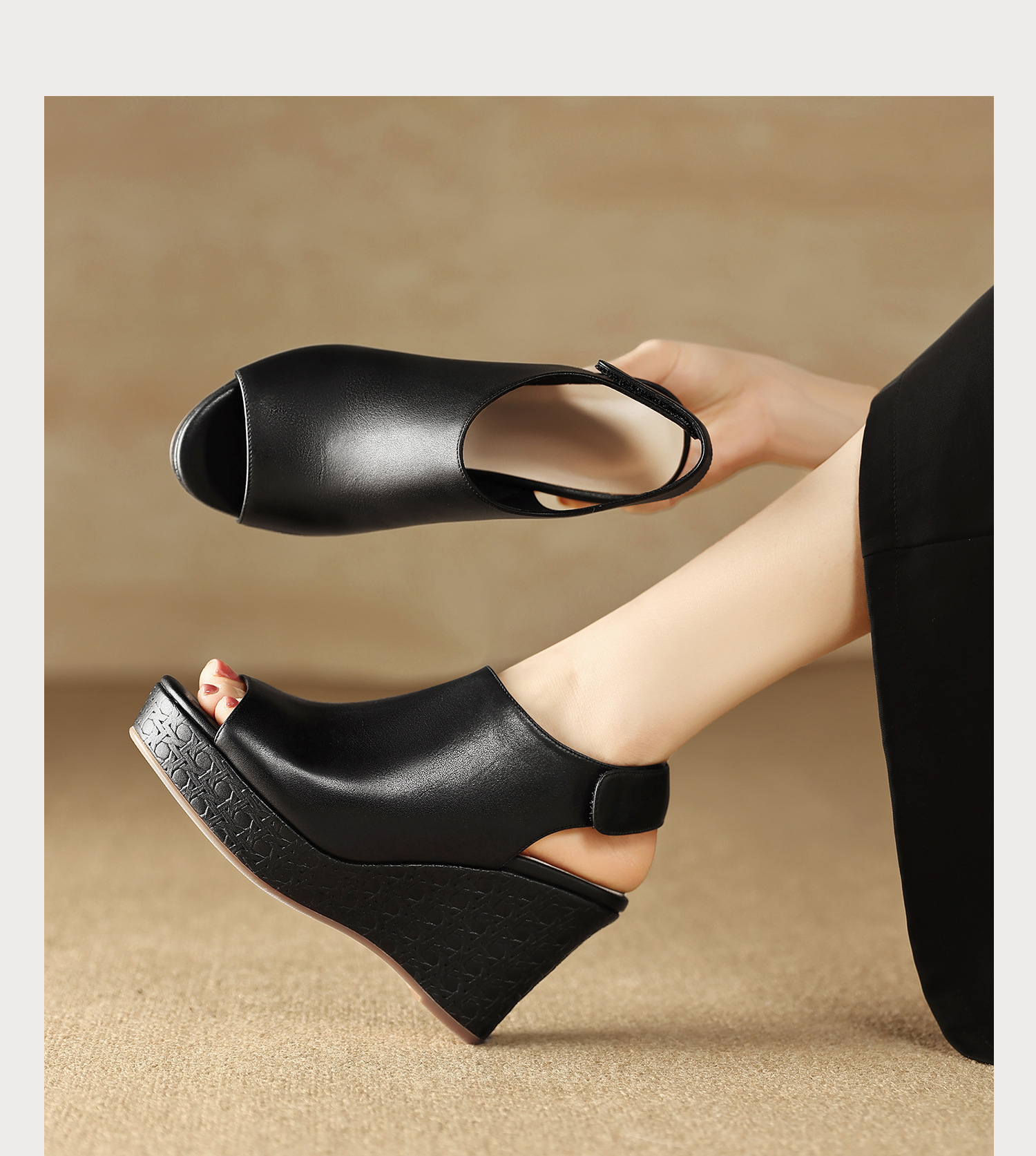 Sandal cao gót nữ quai ngang mũi hở đế xuồng gót 9 cm — màu đen, màu trắng ngà chi tiết 16