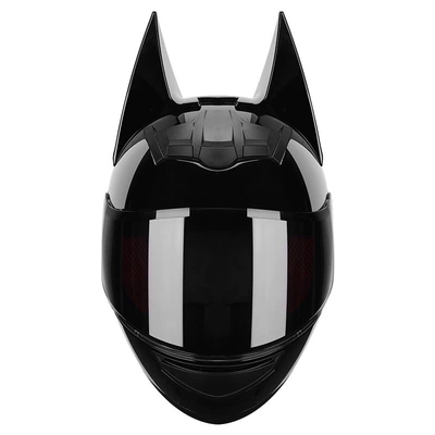 Cross-Border Best-Selling Bat Rider Motorcycle Helmet, All-Season Universal Personalized Electric Vehicle Safety Helmet, Motorcycle Full-Face Helmet (Motosiklet kaskı (dəbilqə)) - bright-black-max-black-lens-s