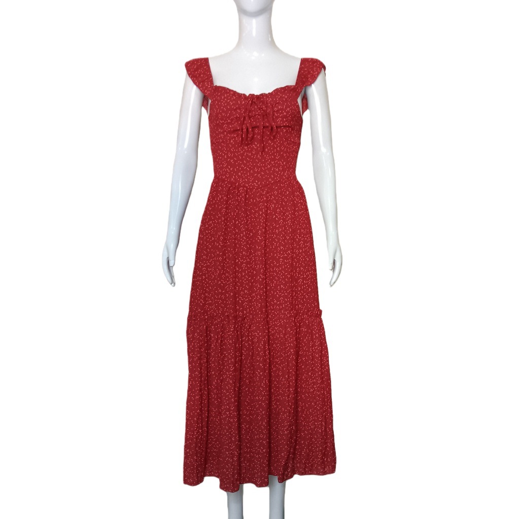 Women's Square Neck Floral Print Halter Flowy Tiered Maxi Dress – Bohemian Summer Resort Gown_ecoleips.com