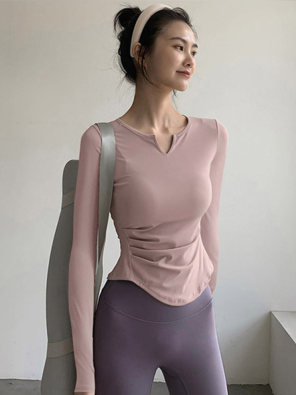 显瘦透气速干衣女瑜伽服长袖t恤运动上衣跑步专业健身服春秋晨跑|undefined