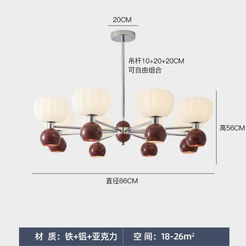 Lámpara de sala de estar de candelabro de calabaza de estilo crema francés