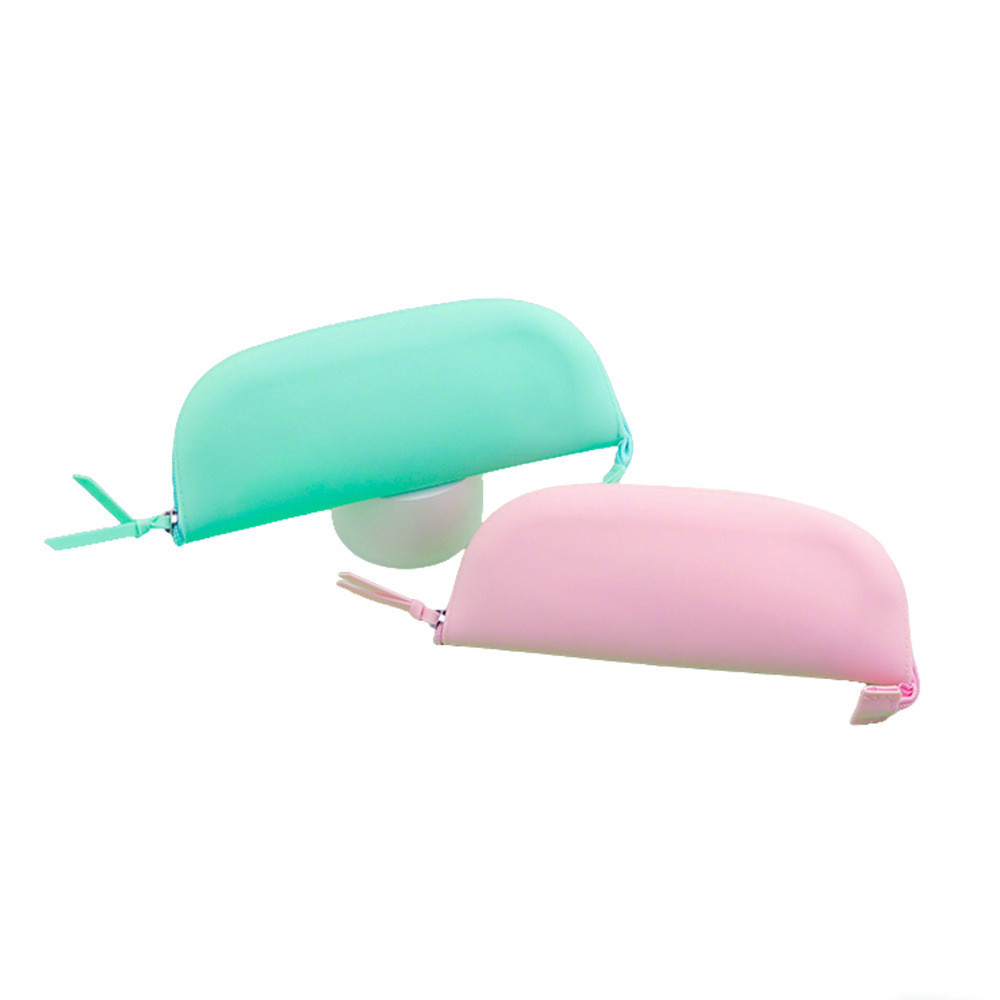 Versión coreana del simple estuche para lápices de silicona, curvo, completamente abierto, estuche para lápices de gran capacidad, bolsa de papelería portátil para estudiantes, logotipo impreso