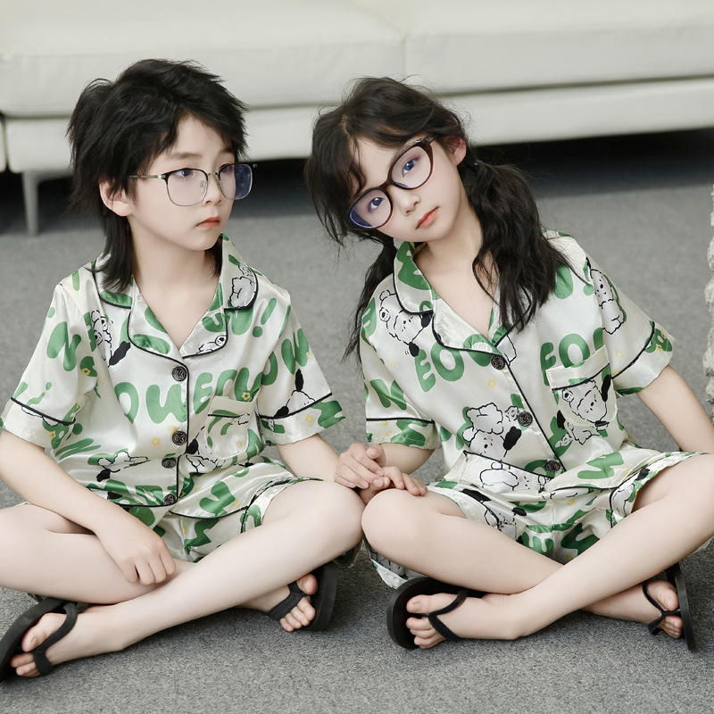 Quần áo trẻ em bộ đồ ngủ trẻ em quần short ngắn tay mùa xuân hè bé trai bé gái mẫu mỏng đồ mặc nhà trẻ em vừa và lớn bán buôn quần áo trẻ em