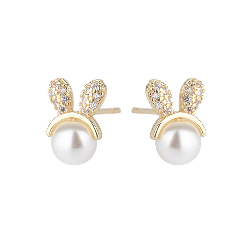 Fashion Bunny Ears Copper Plating Artificial Pearls Zircon Ear Studs 1 Pair display picture 5