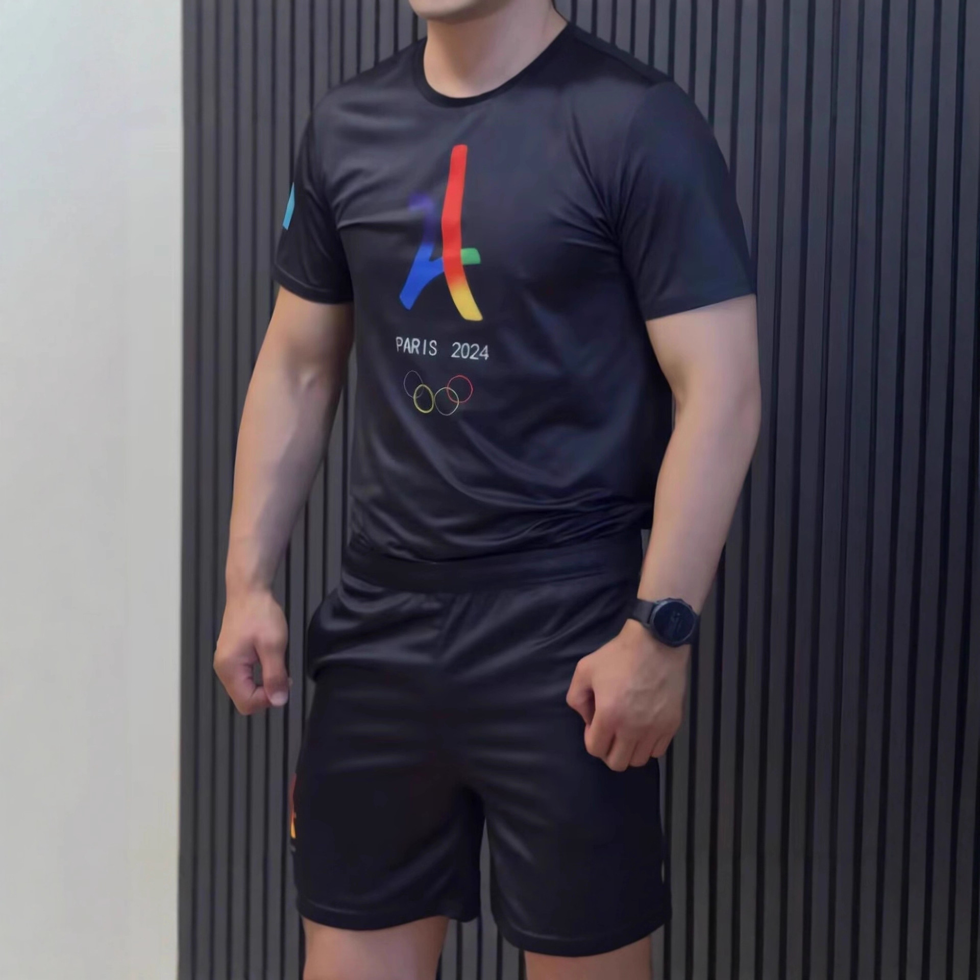 【新款热卖】夏季运动数码印花速干拳击格斗健身男士T恤套装