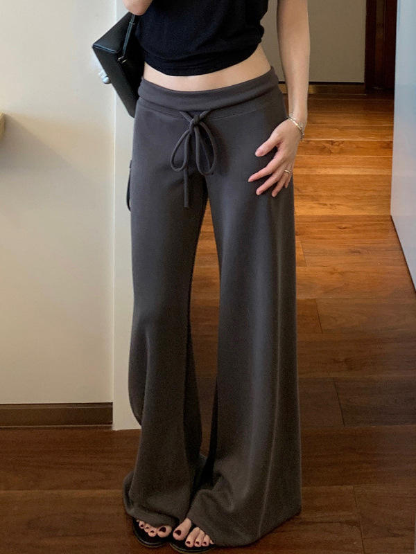 槿一 软糯雾霾面质感显瘦可翻腰日常百搭休闲裤垂感拖地裤女秋季|undefined