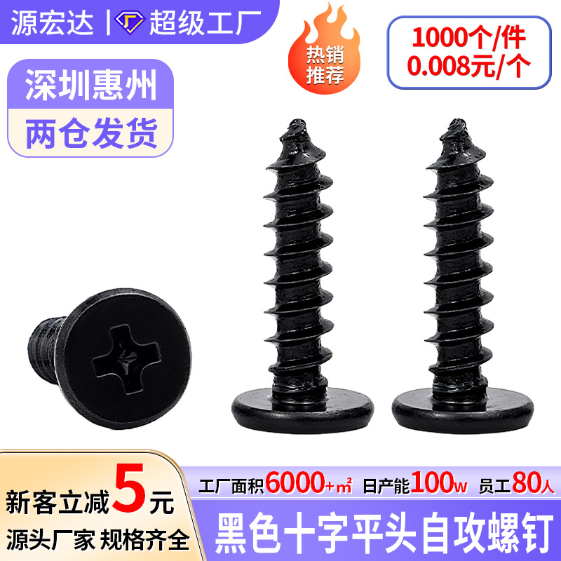 大全自攻螺丝黑色十字大平头尖尾自攻螺钉M3M4扁平头木牙螺钉CA