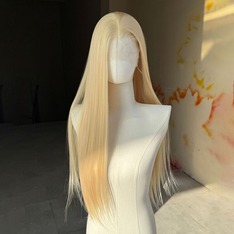 Amazon Cross-Border 13*4 Hand-Crocheted Front Lace Wig High-Temperature Synthetic Long Straight Hair Realistic Hair Wig