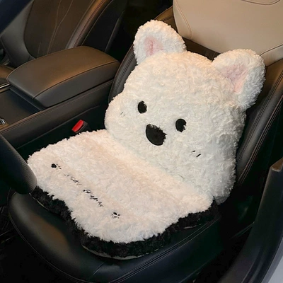 Car Seat Cushion Autumn and Winter Plush Thickeneded Lumbar Support Integrated Car Seat Cushion Rear Anti-Slip Car Seat Cover (Seat cushion, seat cover) - west-highland-one-piece-seat-cushion-front-row-white