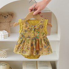 婴儿夏装薄款甜美连衣裙女宝宝百天周岁外出哈衣公主镂空包屁裙子