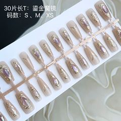 巴洛克風貓眼穿戴甲紫色魔鏡鎏金甜美純欲仙女風索馬里海美甲30片