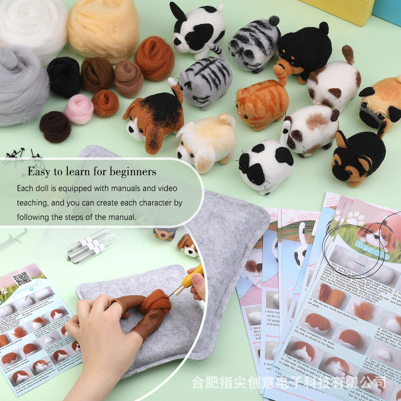 Cross-border wool felt pokes handmade diy material package cat and dog series suit Animal felt English Manual Cross-border wool felt pokes handmade diy material package cat and dog series suit Animal felt English Manual
