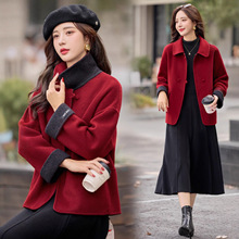 红色翻领双面羊毛呢外套2025新款冬季小个子显瘦百搭呢子上衣女