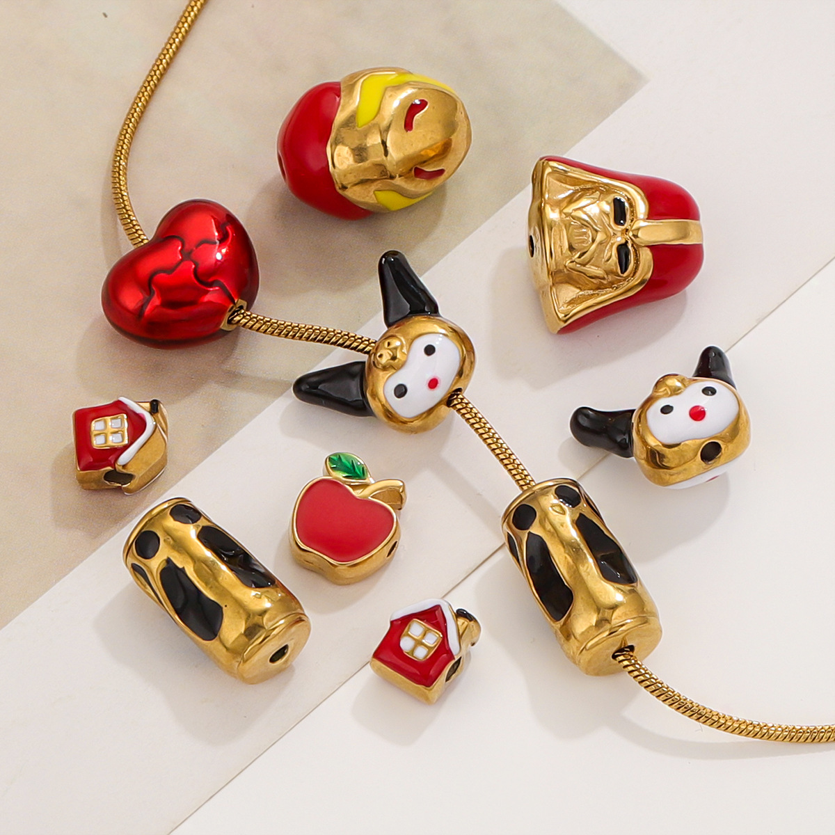 Acero inoxidable goteo de aceite gran agujero dibujos animados cuentas de acero de titanio cuentas espaciadoras accesorios lindos joyas de pulsera DIY accesorios