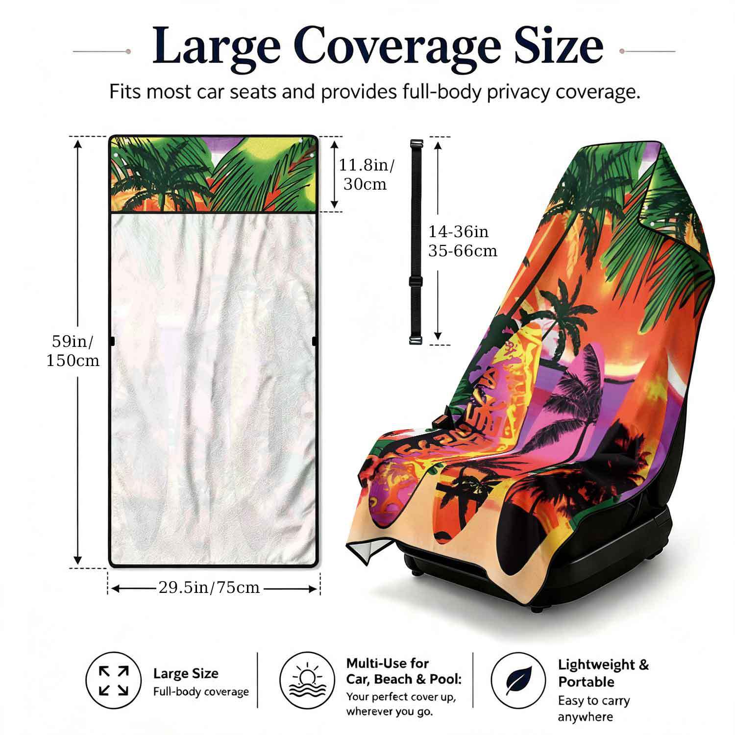 Printed bath towel and car seat cover 2-in-1, ultra-fine fiber outdoor beach and car dual-use universal seat cushion