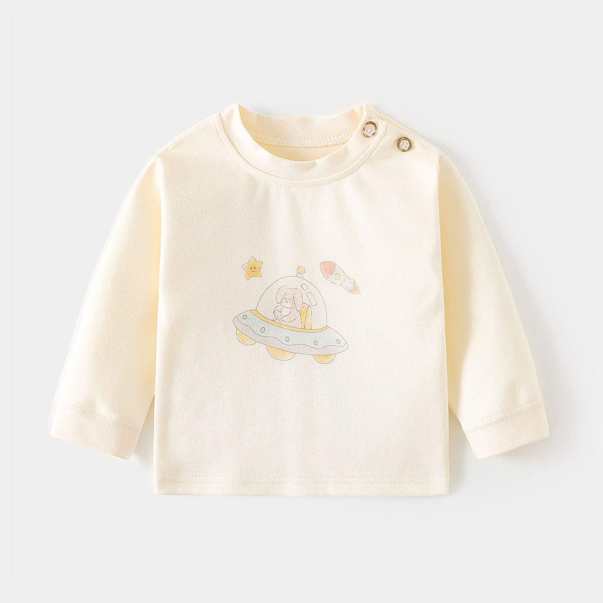 Camiseta de algodón para bebés con estampado vintage de dibujos animados y abertura en el hombro, ropa interior para primavera y otoño, mayorista