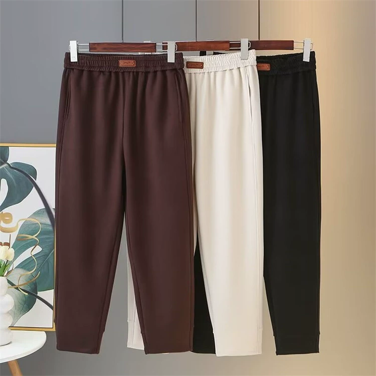 Женские брюки больших размеров 2024 Весна Новый стиль Толстые Женщины Простые эластичные брюки для похудения с высокой талией HA Редька 2347