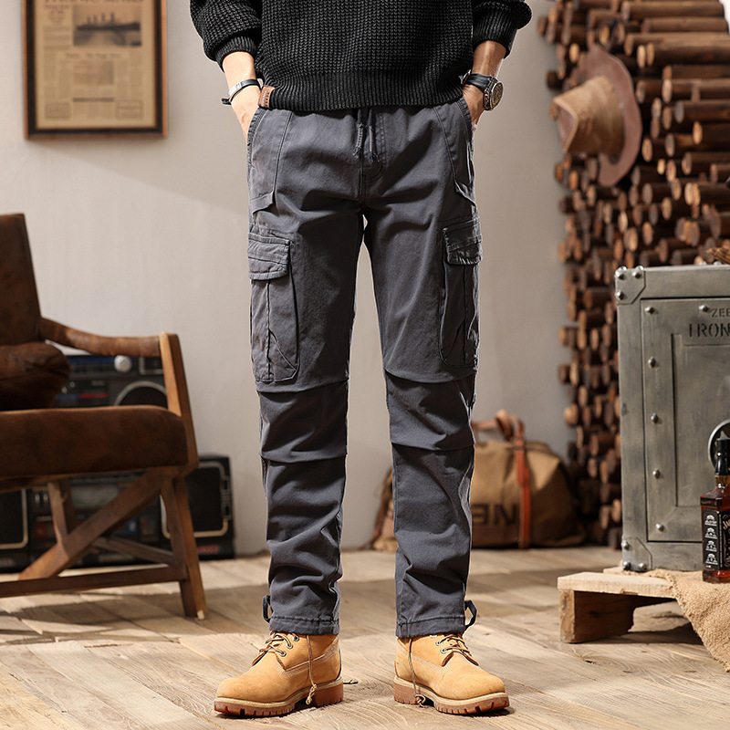 Hombres de moda nuevos pantalones de trabajo de bolsillo rectos de estilo americano 7606 pantalones largos