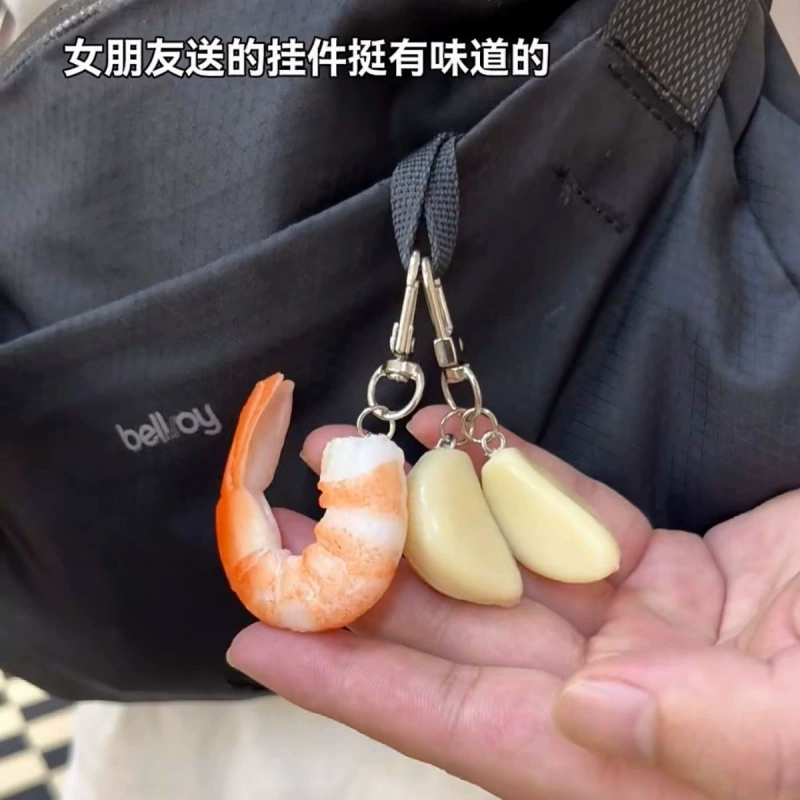 Брелок с чесноком и креветками, студенческая персонализированная школьная сумка, забавный подарок, кулон, кулон