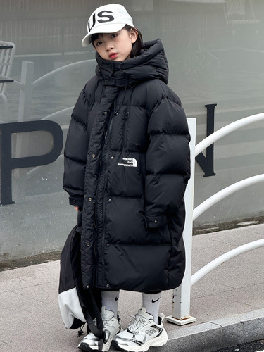 Children's new down jacket Korean winter boys and girls long thick hooded white duck down thermal coat