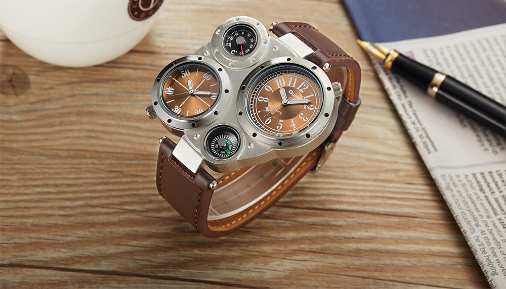 Quartz Movement Streetwear Compass Solid Color Buckle Belt Leather Strap Quartz Watch