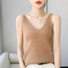一线成衣新款纯色纯羊毛背心针织吊带背心女V领内搭无袖气质百搭