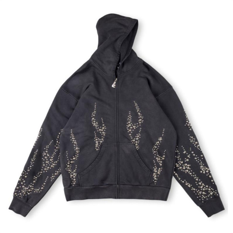新欧潮牌Hellstar Studios Hoodie拉链洗水做旧连帽卫衣男女同款|undefined