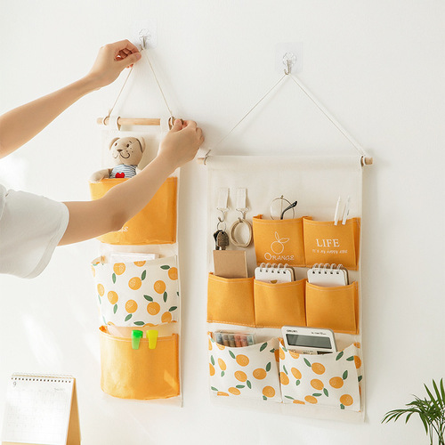 Fabric wall hanging storage bag bedside wall wall hanging mobile phone storage pocket dormitory wall hanging artifact D