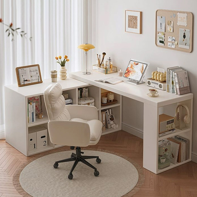 Corner Desk Home Study Table Bedroom Girls Dresser Bookcase Integrated Solid Wood L-Shaped Corner Computer Desk