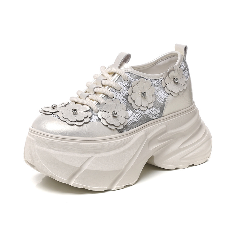 Giày sneaker nữ chunky đế dày tăng chiều cao, lưới thoáng khí — Màu trắng
