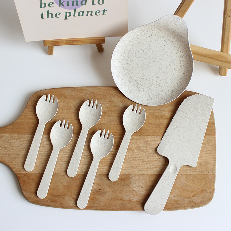 Disposable Dinner Plates, Cutlery, and Plates Made from Food-Grade Wheat Straw, Thickened and Biodegradable Cake Plates, Individually Packaged