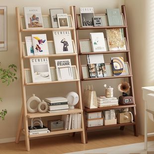 Bookshelf Solid Wood Storage Rack Floor-To-Ceiling Bookcase Living Room Wall Bookshelf Retro Bedroom Multi-Layer Display Cabinet Home