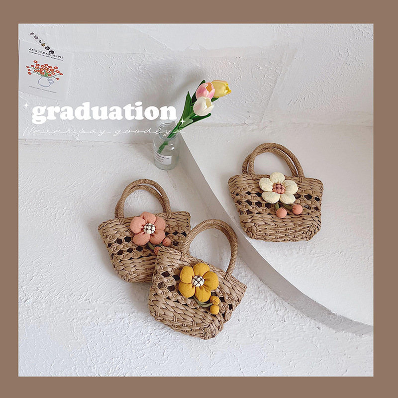 Bolso DE LOS NIÑOS bolsa de verano nuevas niñas playa bolsa niña fuera flor cesta de verduras BOLSA DE PAJA