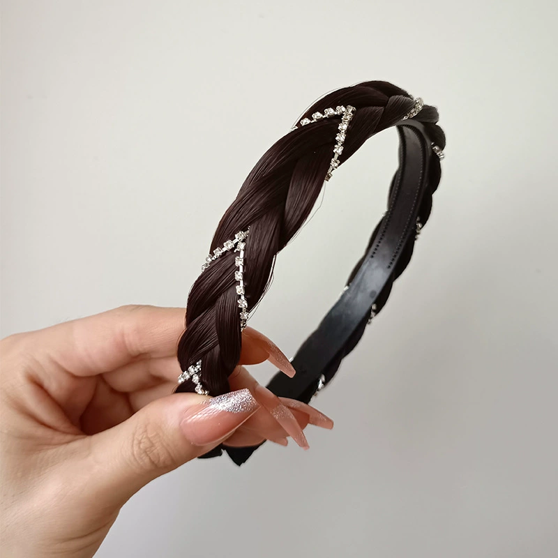 handmade wig headband with pigtail, scalloped hair accessory, matte silk, Ø≈15 cm