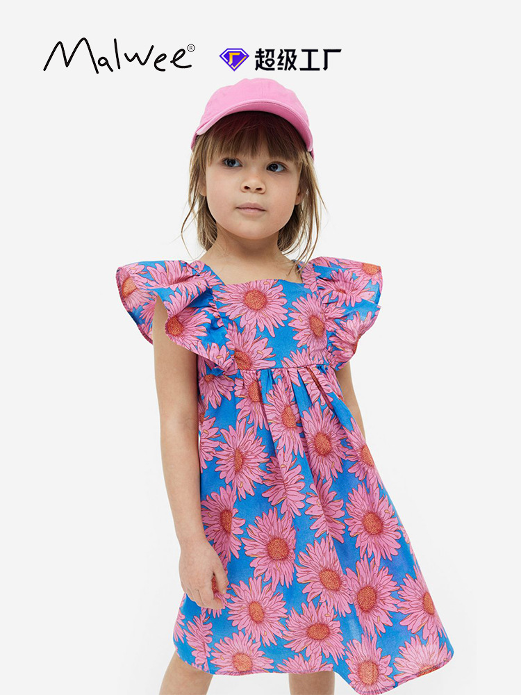 Vestido de niña malwee transfronterizo nuevo estilo de verano vestido de princesa para niños pequeños y medianos europeos y americanos falda de niños de cuello redondo estilo occidental