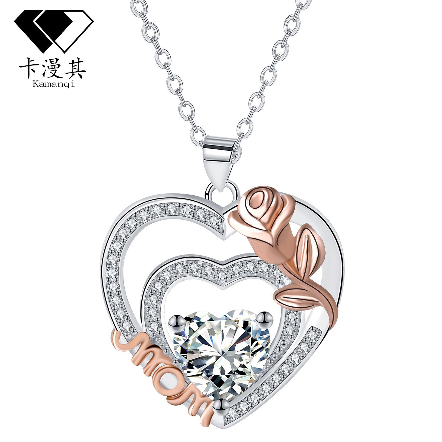 Colar knn-14 Love Mom, Joias Transfronteiriças Kamanqi, Acessório de Dia das Mães com Flor de Rosa para Mulheres, Luxo Leve com_voghion.com