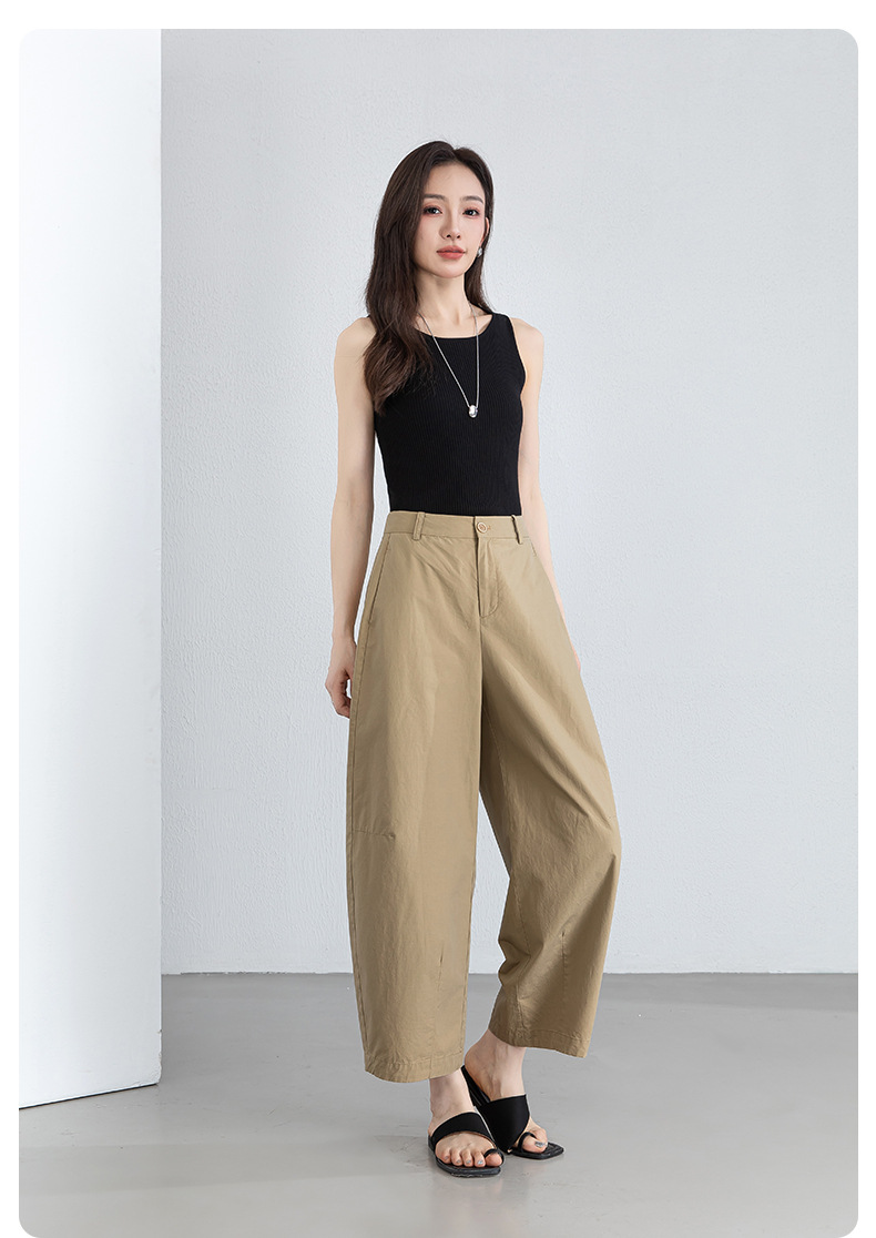Quần culottes nữ ống rộng cạp cao vải lanh phối cotton, dáng bong bóng thoáng mát — màu kaki chi tiết 22