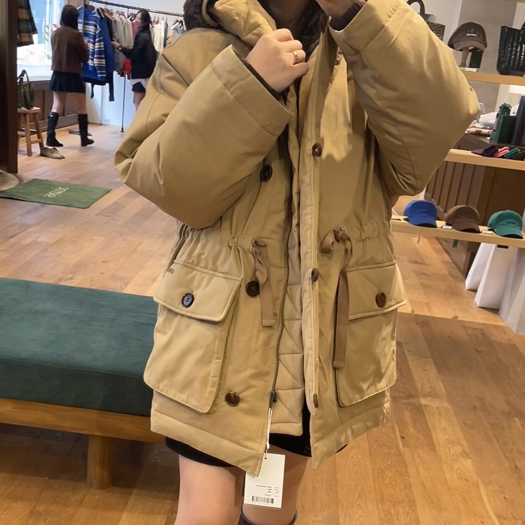 2024 겨울 신상 한국 동대문 시네 신국가표준 90% 오리털 허리 조절 가능 여성용 다운 재킷 (반품/교환 불가)