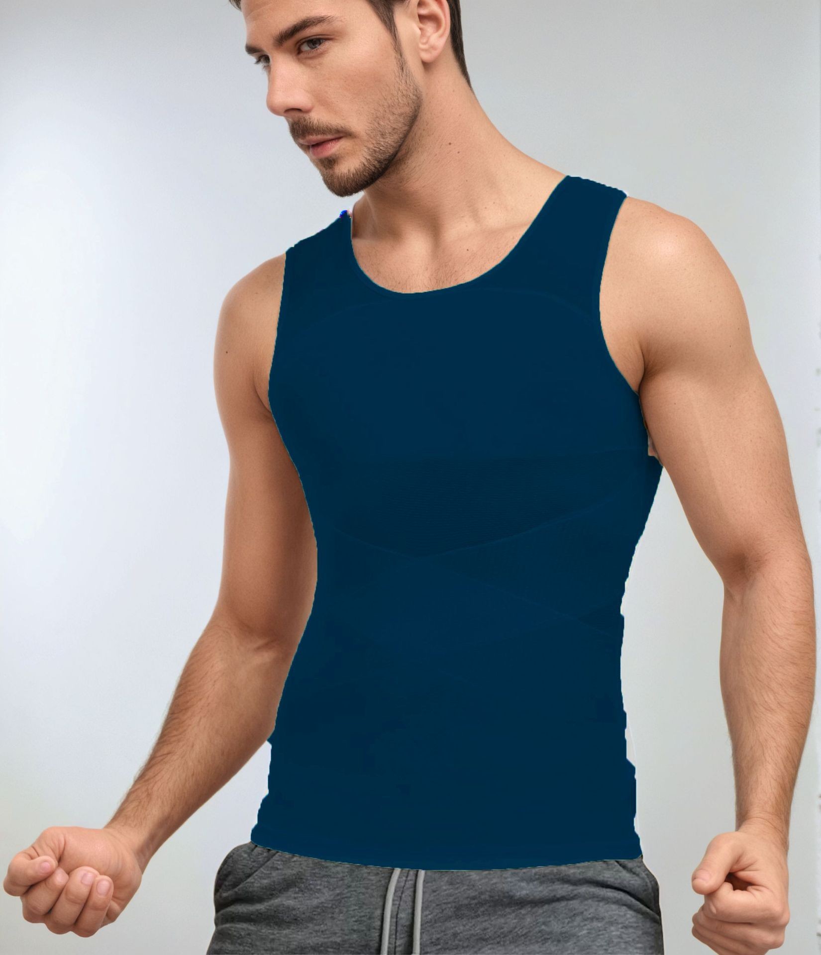 Transfronterizo de los hombres que forma el cuerpo de la ropa de malla transpirable vientre que contrae el vientre que forma el levantamiento de espalda apretado Chaleco de entrenamiento físico