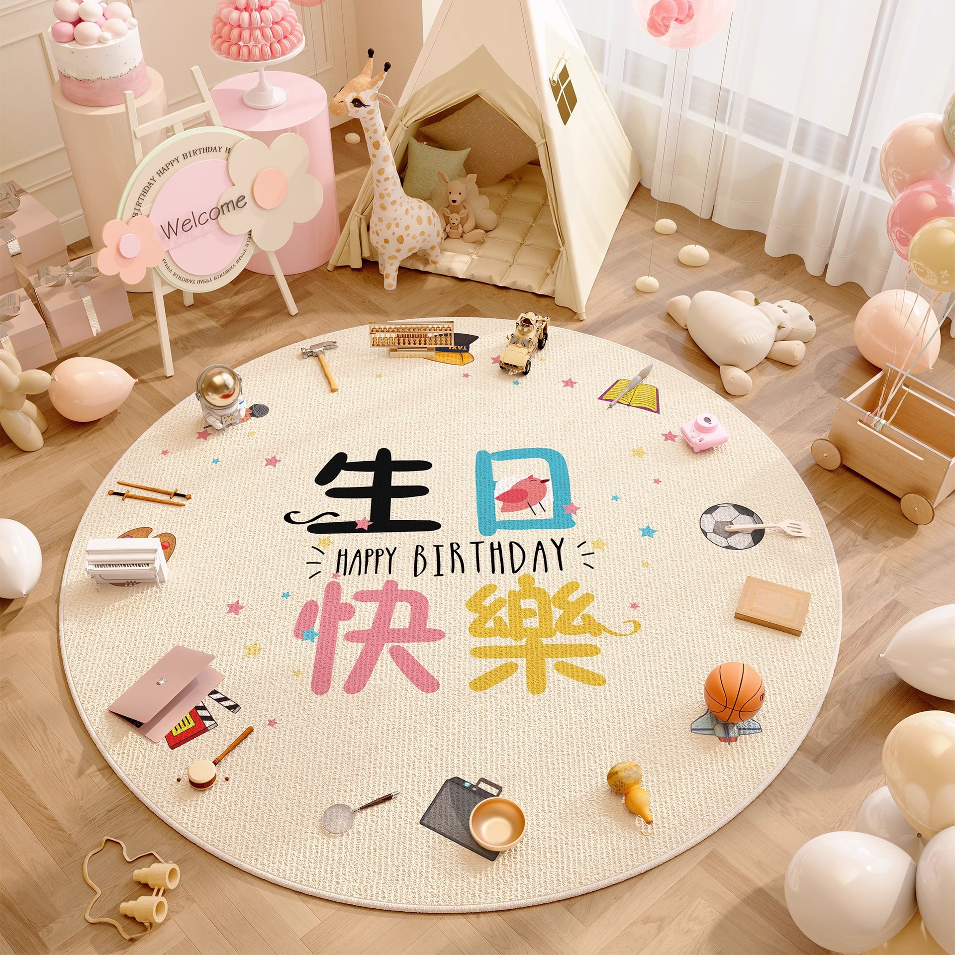 Casi alfombra de un año alfombra de cumpleaños props de diseño dragón bebé raspar la alfombra de la sala de estar para niños almohadilla redonda roja