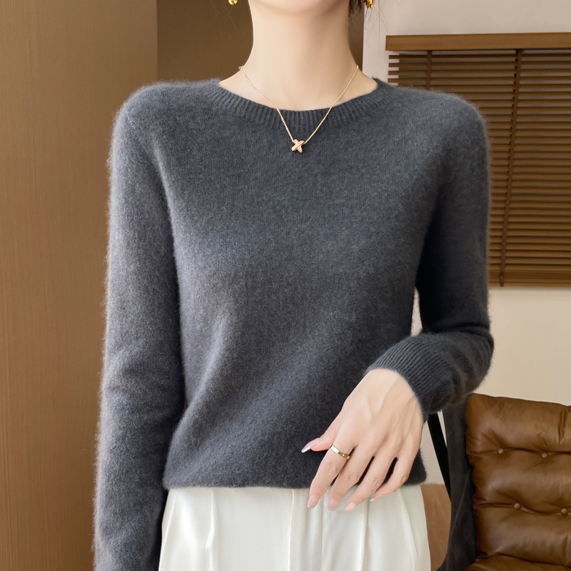 2025 Autumn and Winter 100% Wool Women's Round Neck Long-Sleeved Basic Knitted Wool Sweater First-Line Ready-To-Wear Simple Base