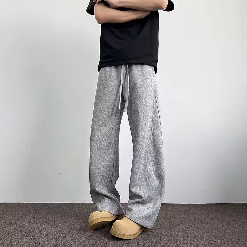 Мужские брюки чистого кроя в американском стиле на осень и зиму, модный бренд, утолщенные, свободные повседневные спортивные спортивные штаны прямого кроя на флисовой подкладке.