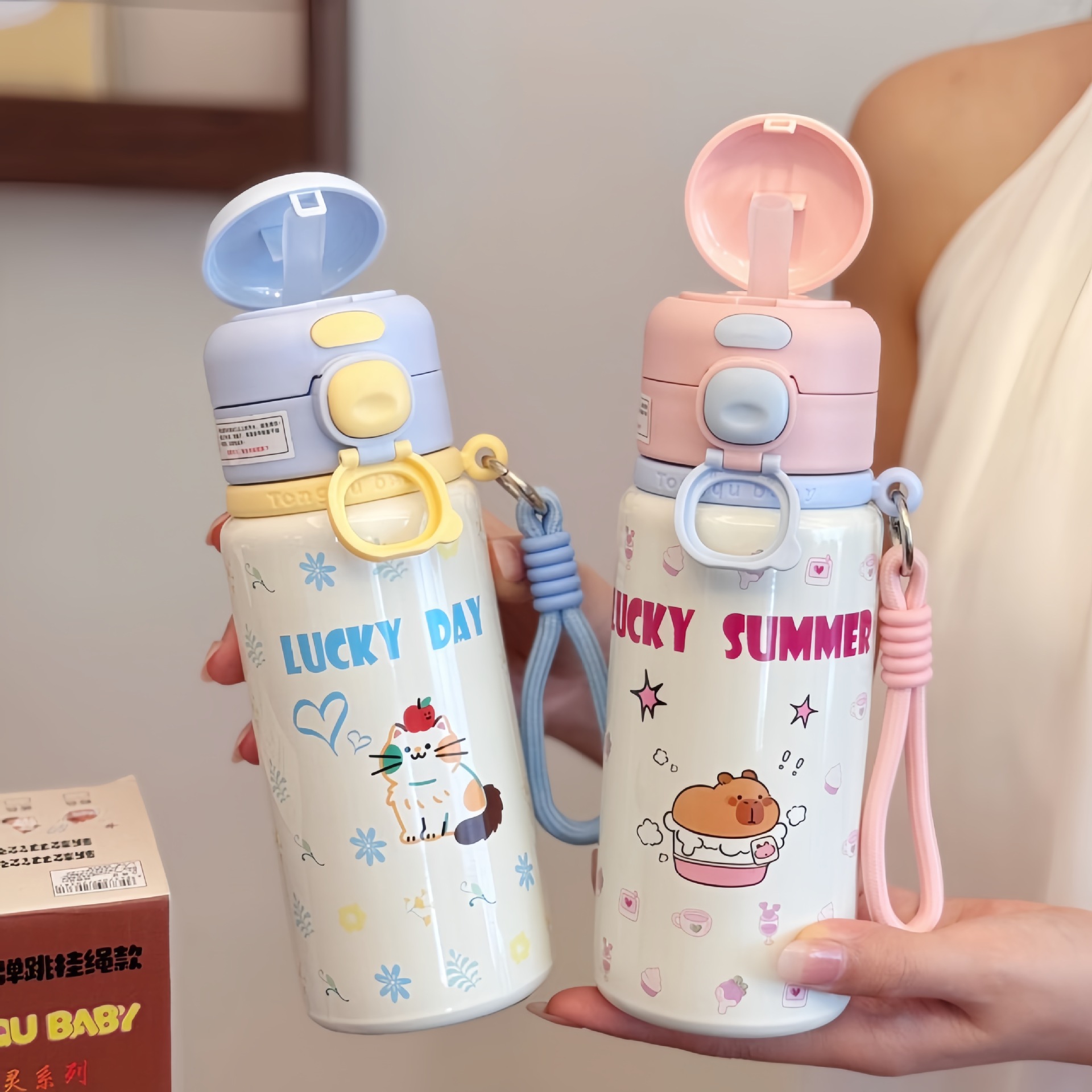 高颜值户外便携提手双饮直身水杯创意礼品不锈钢保温杯可印制logo